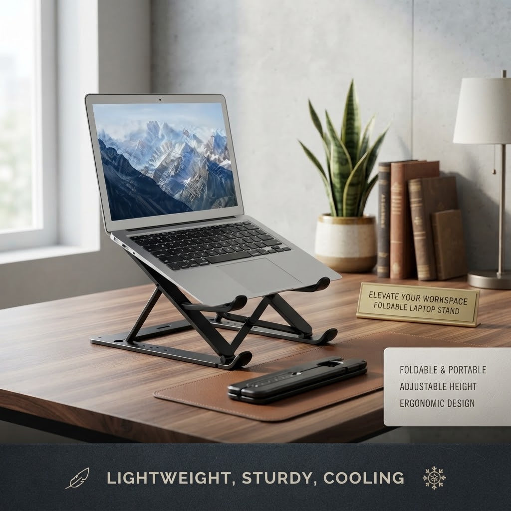 Portable Foldable Aluminium Laptop Stand – Black