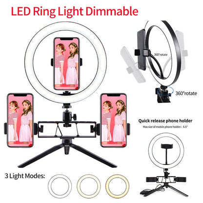 Multi-Position Ring Light with Dual Phone Clips