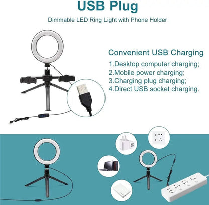 Multi-Position Ring Light with Dual Phone Clips