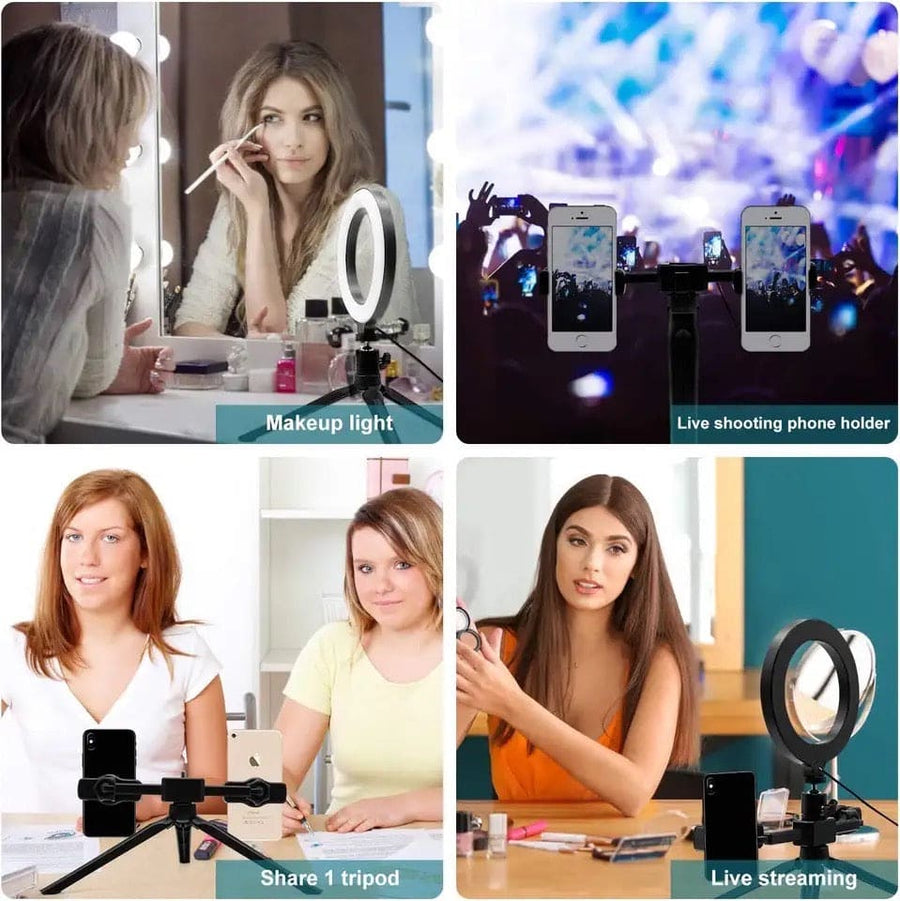 Multi-Position Ring Light with Dual Phone Clips