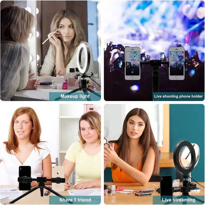 Multi-Position Ring Light with Dual Phone Clips