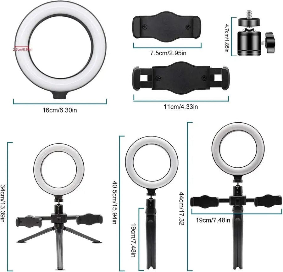 Multi-Position Ring Light with Dual Phone Clips