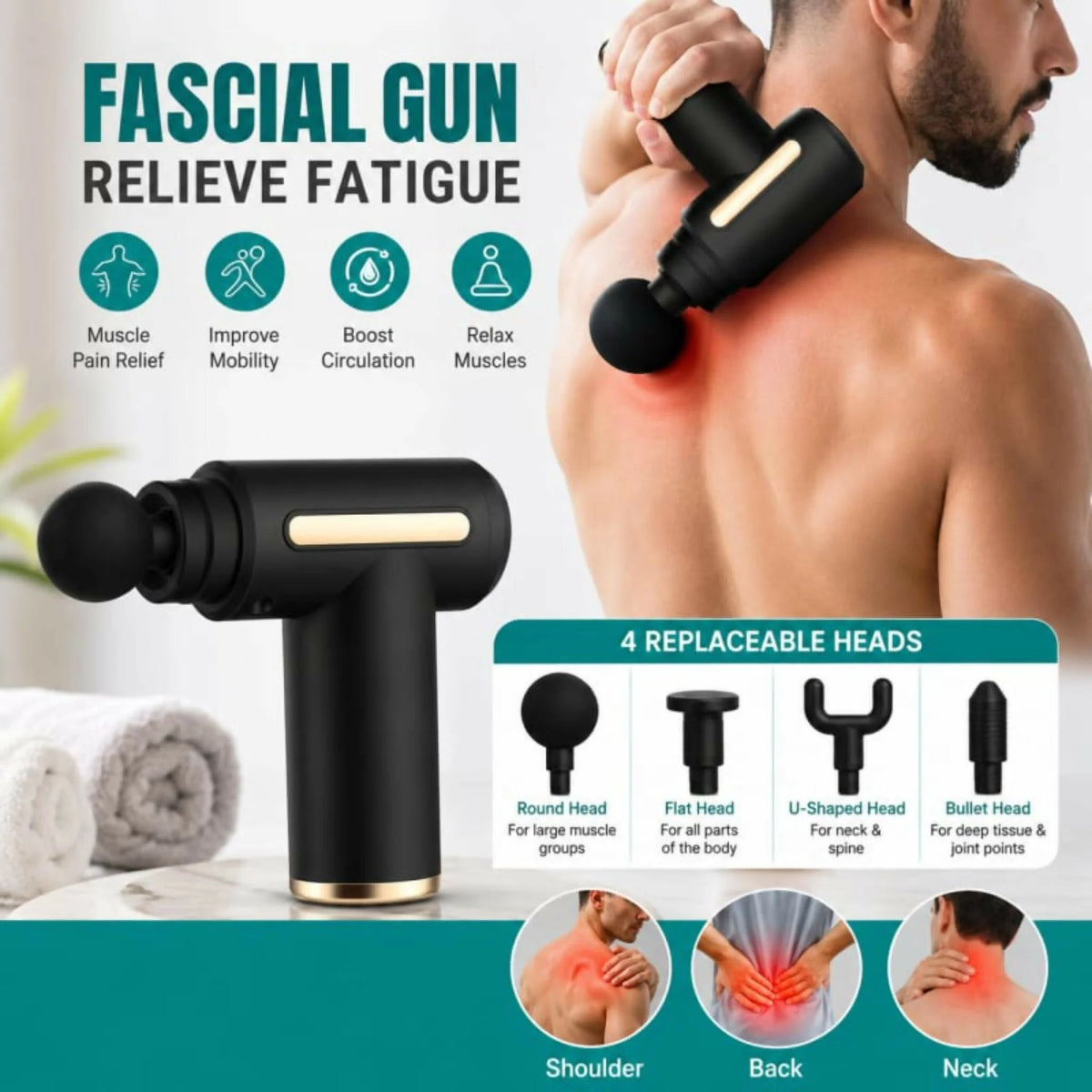 Professional Deep Tissue Massage Gun – 4 Heads