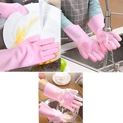 Silicone Full Finger Washing Gloves – Reusable Non-Slip Dishwashing & Cleaning Gloves for Kitchen, Bathroom & Home Use (Random Colors)