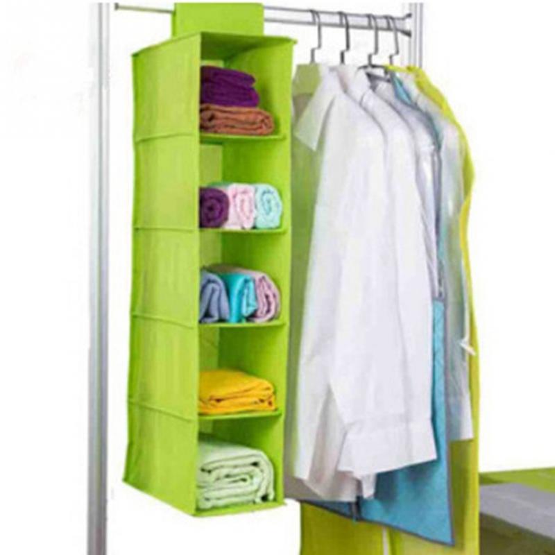 5 Shelf Hanging Closet Organizer | Wardrobe Clothes Storage Bag for Pants, Shirts & Accessories (Non-Woven Fabric, Space Saving)