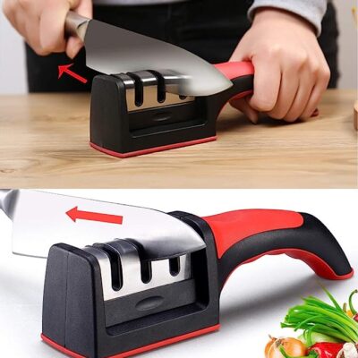 3-in-1 Knife Sharpener with Ceramic Peeler – 3 Stage Diamond Coated Kitchen Knife Sharpener with Non-Slip Base | Coarse, Fine & Polishing Sharpening Tool