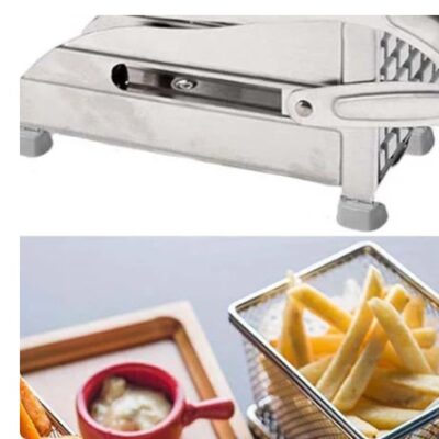 Stainless Steel French Fries Cutter – Double Blade Potato Slicer | Heavy Duty Manual Chip Maker | Easy Clean Kitchen Tool