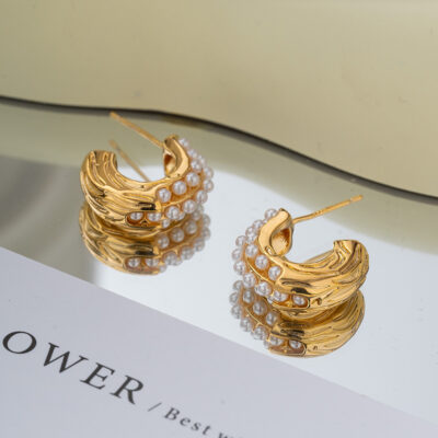 ZJX-169 Pearl Bali Earrings – Elegant Korean Style Gold Plated Pearl Drop Earrings for Women | Fashion Jewelry for Daily & Party Wear