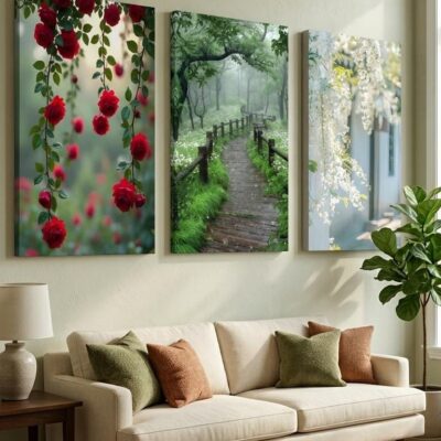 3 Pcs Wooden Sticky Wall Frames Set – 8x11 Inch Decorative Wall Art Tiles with Adhesive Tape | Modern Wall Decor for Living Room, Bedroom & Office