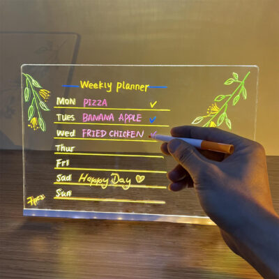 LED Light-Up Writing Board 20×30 cm Acrylic Message Board with Stand – Colorful DIY Erasable Neon Note Display for Home, Office & Gifting