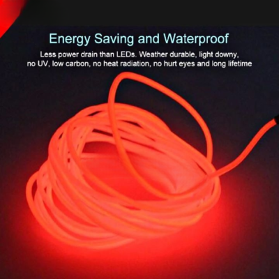 Car Dashboard Neon Red EL Wire Light 3M – Flexible Ambient Interior LED Strip for Car Decoration