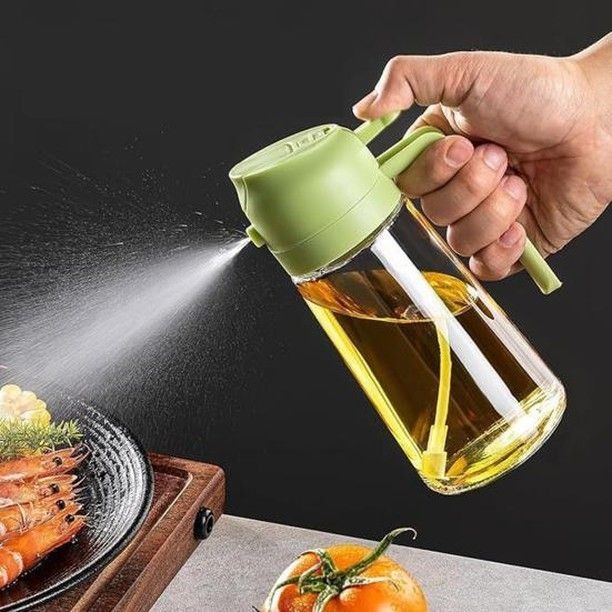 2-in-1 Oil Spray Bottle 380ml | Adjustable Mist & Oil Dispenser Leak-Proof Glass Sprayer for Cooking, BBQ, Air Fryer & Salad
