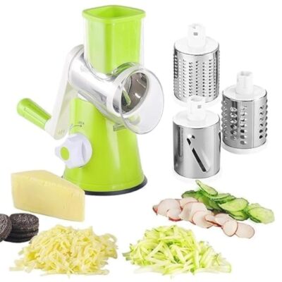 Manual 3-in-1 Vegetable Cutter & Drum Grater | Multifunctional Round Slicer, Chopper & Grater Kitchen Tool | Easy Hand Crank Food Processor