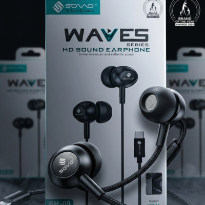 SOVO Waves Series SH-09 Type-C Earphones with HD Sound, Heavy Bass, Gaming Earphones, In-Ear Wired Earbuds for Android & Compatible Devices