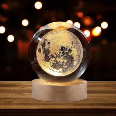 USB LED Galaxy Crystal Ball Lamp 3D Planet Moon Night Light – Decorative Bedroom Lamp, Kids Gift, USB Powered Ambient Light (Random Design)