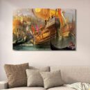 Venetian Merchant Ships Canvas Wall Art Painting – 12x16 Inches | Decorative Wall Décor with Double Tape for Easy Mounting