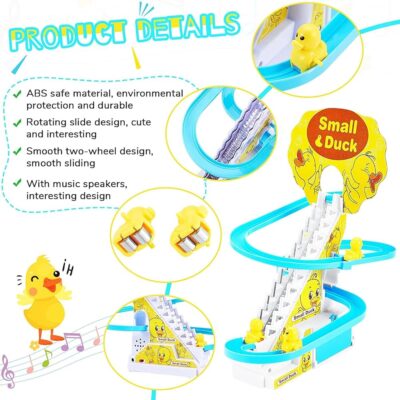 Kidology Electric Stair Climbing Duck Toy Track Set with Lights & Music – Automatic Duck Roller Coaster Toy for Kids, Toddlers Boys & Girls (3 Ducks)