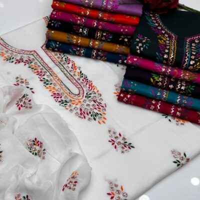 GTM Lawn 3PC Handmade Pakka Gota Work Dress - Lawn Shirt with Plain Trouser & Chiffon Dupatta