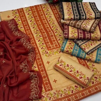 Embroidered Lawn Suit for Women - Computer Embroidery Shirt, Lawn Trouser & Chiffon Dupatta