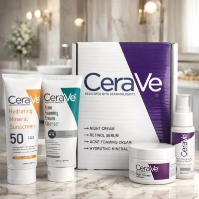Complete Skincare Bundle for Acne & Anti-Aging – Acne Foaming Cleanser, Retinol Serum, Night Cream & Mineral Sunscreen SPF 50