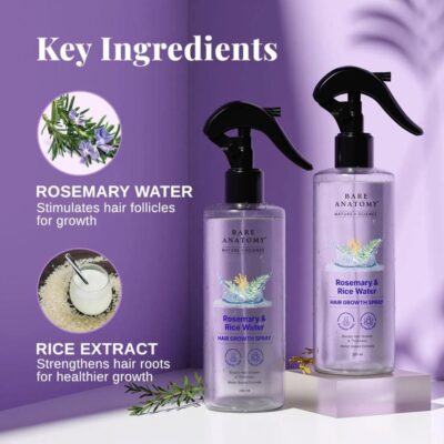 Bare Anatomy Rosemary & Rice Water Hair Growth Spray 200ml – Strengthen Hair, Reduce Hair Fall & Boost Natural Volume