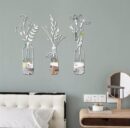 3 PCs Beautiful Acrylic Mirror Leaf Vase Wall Art Frame Set – Modern Golden Decorative Wall Frames for Living Room & Bedroom