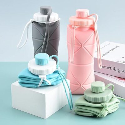 Silicon Foldable Bottle 600ml – Portable Collapsible Water Bottle | Pocket Size Travel Sports Bottle (Random Color)