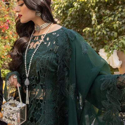 Bin Ilyas Luxury Lawn Embroidered Suit with Organza Dupatta