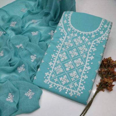 New Summer Collection 2026 – Pure Lawn 3PC Suit with Handmade Sindhi Mirror Work Shirt & Embroidered Chiffon Dupatta