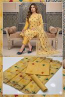 Computer Embroidery Multi Booti Work Lawn Suit with Chiffon Full Jaal Embroidered Dupatta for Women – Shirt & Trouser Set