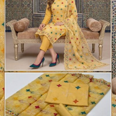 Computer Embroidery Multi Booti Work Lawn Suit with Chiffon Full Jaal Embroidered Dupatta for Women – Shirt & Trouser Set