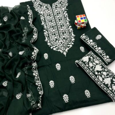 Shaista Lodhi 3PC Embroidered Lawn Cotton Suit with Chiffon Dupatta for Women