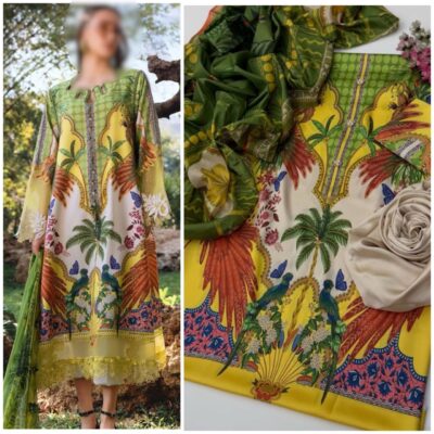 3PC Shamoze Silk Digital Print Dress for Women with Along Silk Dupatta