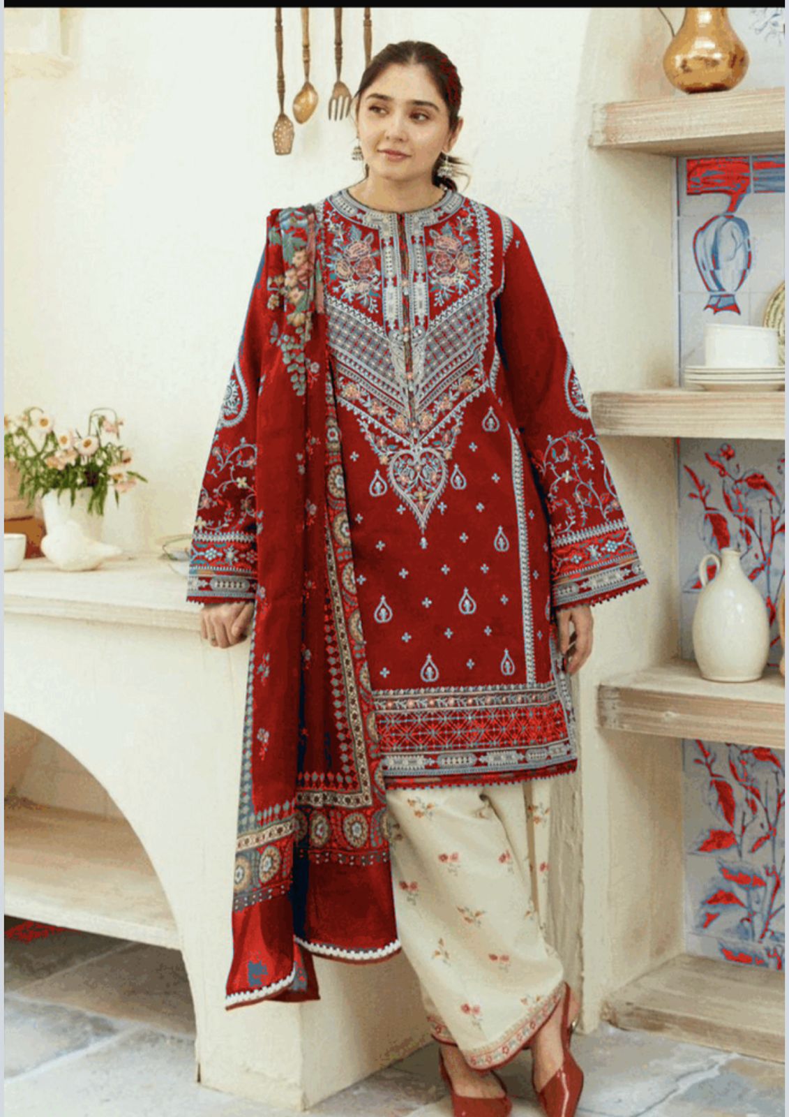 Luxury Shamoze Silk Digital Print 3 Piece Suit – Shirt, Trouser & Dupatta Elegant Ladies Dress Set - Image 3