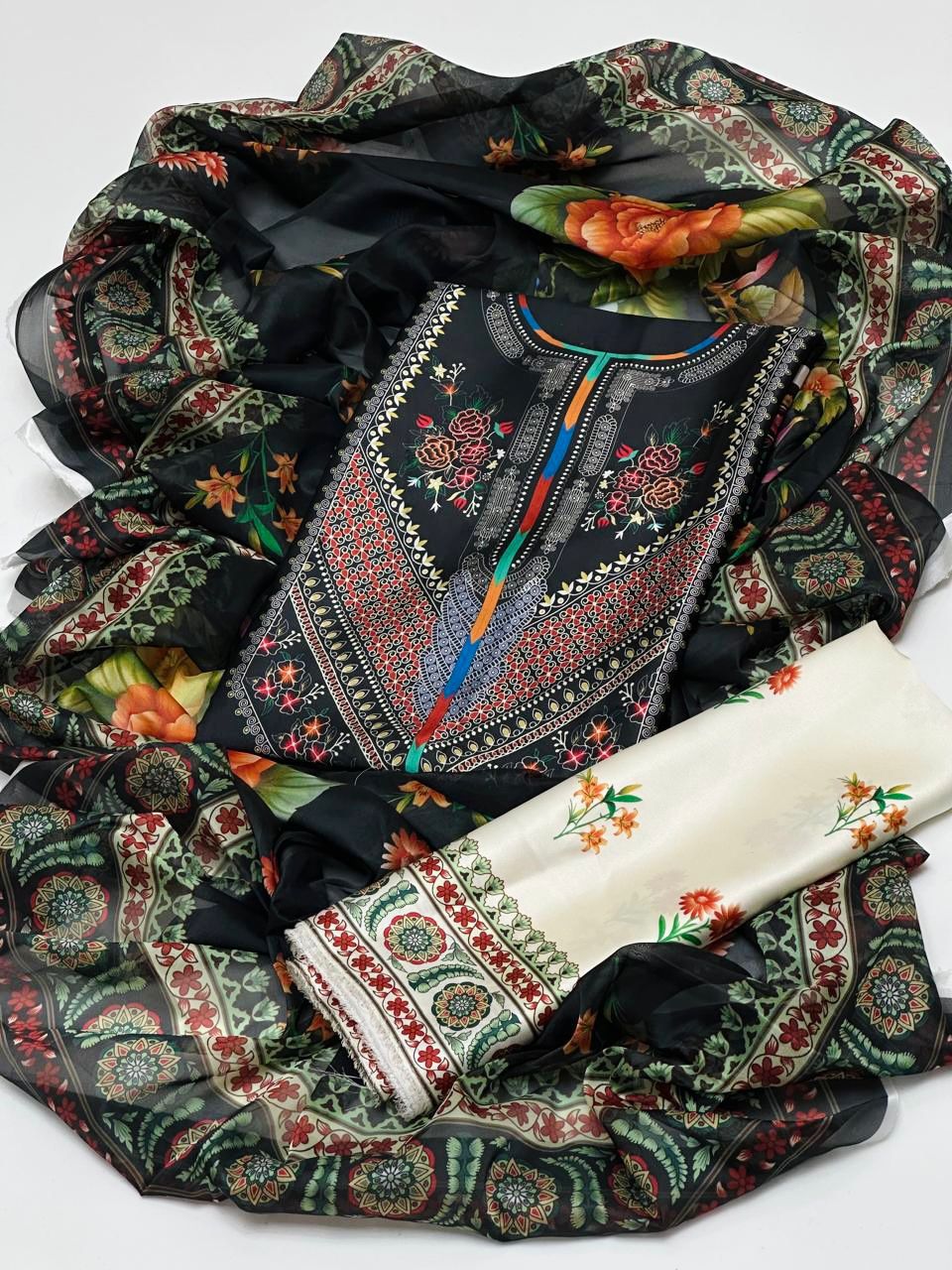 Luxury Shamoze Silk Digital Print 3 Piece Suit – Shirt, Trouser & Dupatta Elegant Ladies Dress Set - Image 5