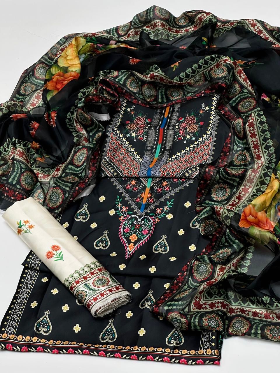 Luxury Shamoze Silk Digital Print 3 Piece Suit – Shirt, Trouser & Dupatta Elegant Ladies Dress Set - Image 6