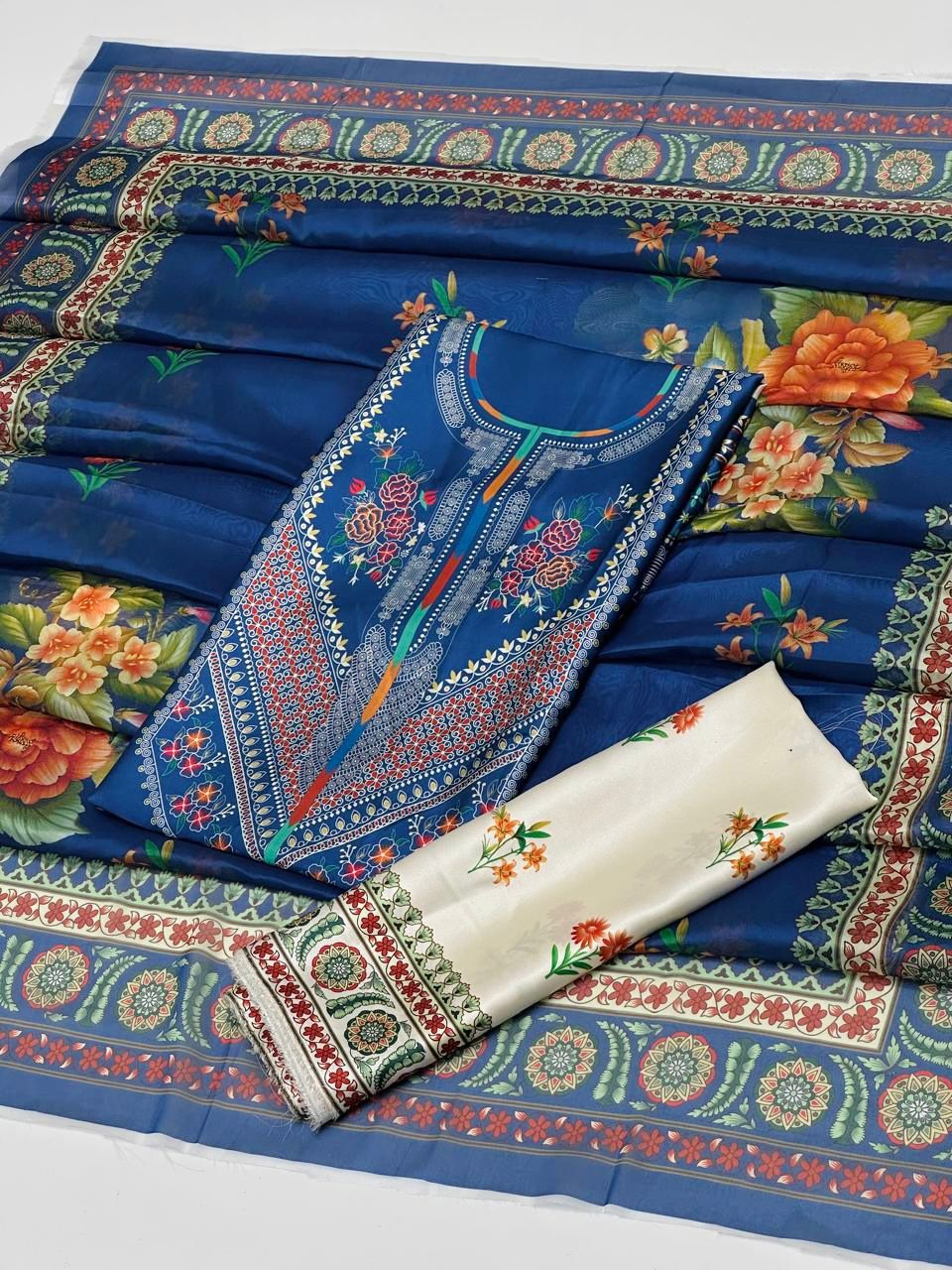 Luxury Shamoze Silk Digital Print 3 Piece Suit – Shirt, Trouser & Dupatta Elegant Ladies Dress Set - Image 9
