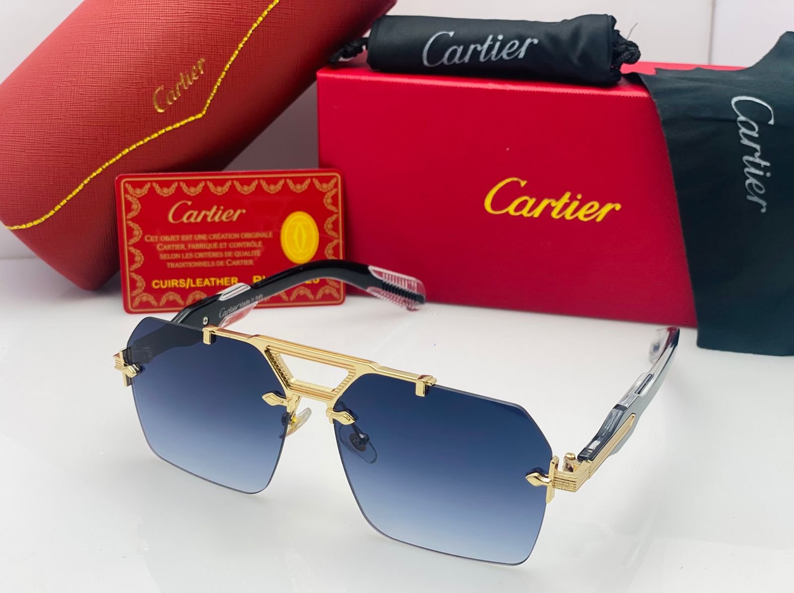 Cartier Luxury Rimless Square Sunglasses for Men & Women – Black Frame / Black Lens - Image 5