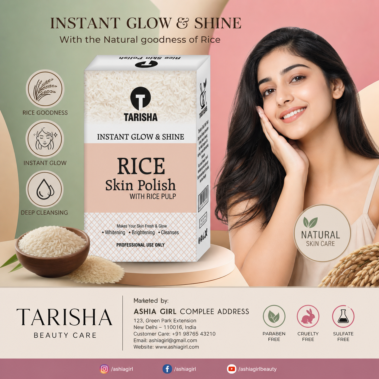 Tarisha Rice Skin Polish with Rice Pulp – Instant Glow & Shine Skin Brightening Face & Body Polish